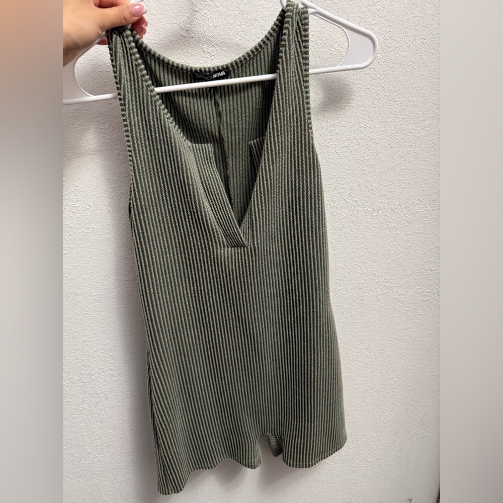 Fashion Nova Olive Green Ribbed Romper